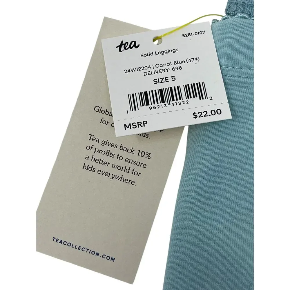 Tea Collection NWT Canal Blue Solid Leggings. Size 5.